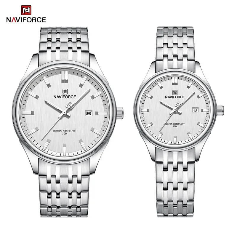b-5-1 NaviForce NF8039 Watch For Couple – Silver - Image 1