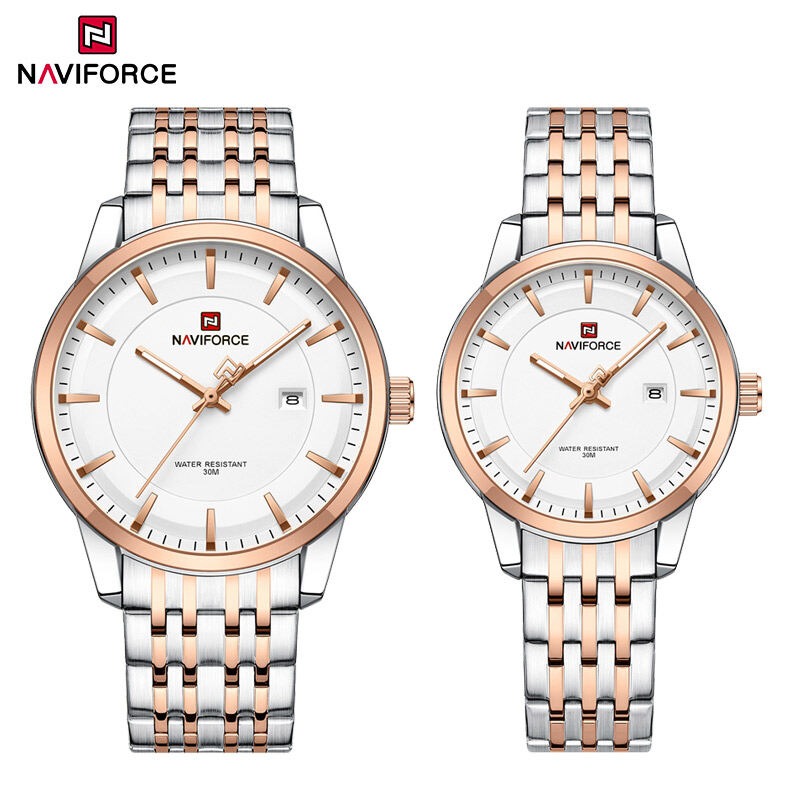 imgi_76_37eda87f9b5742649c21fbae5bf9b4e6 NAVIFORCE 9228 Couple Classic Watch - Sliver, Rose Gold & White - Image 1